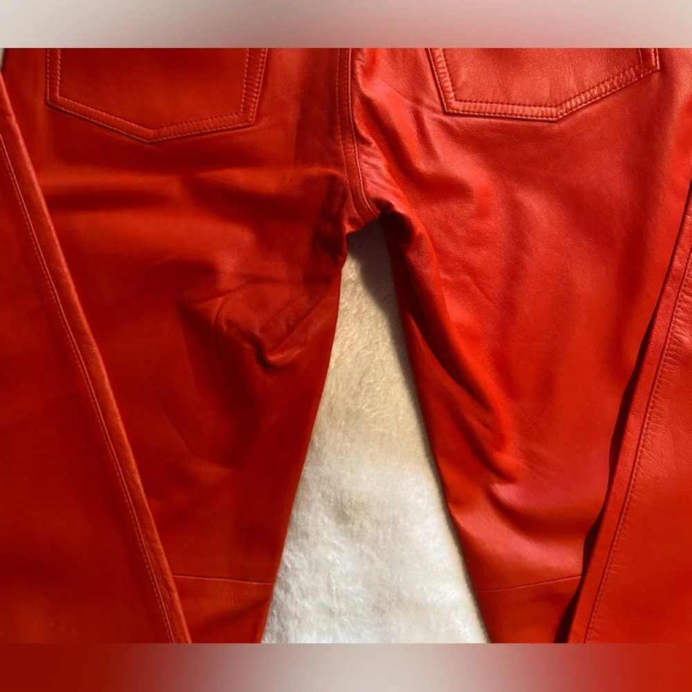 NWT Ralph Lauren Bright Orange Leather Pants - Picture 9 of 12